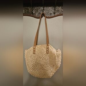 Stylish Tan Woven Tote Beach Bag